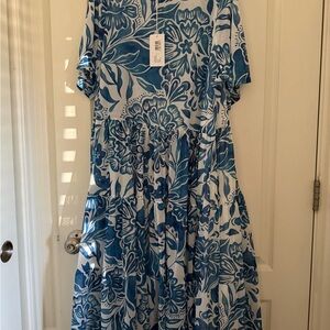 Johnny Was Jade Blue and White Floral dress